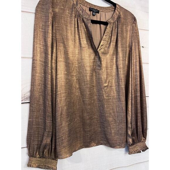 Current Air Top Size MED Brown Gold Long Sleeves Classy Chic - Picture 6 of 6